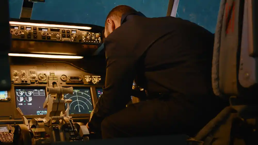 Pakistani avionics technician inspecting an aircraft instrument panel during Category B2 training