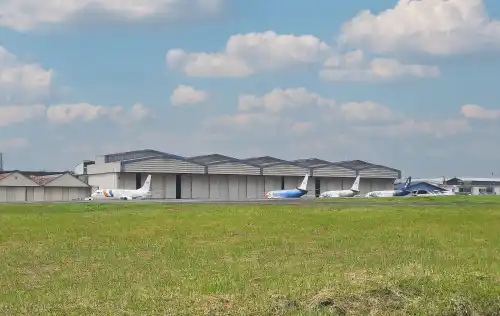 Exterior of an aircraft maintenance hangar at Karachi airport