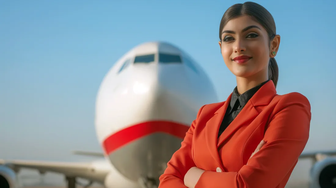 Pakistani flight attendant during cabin crew safety training