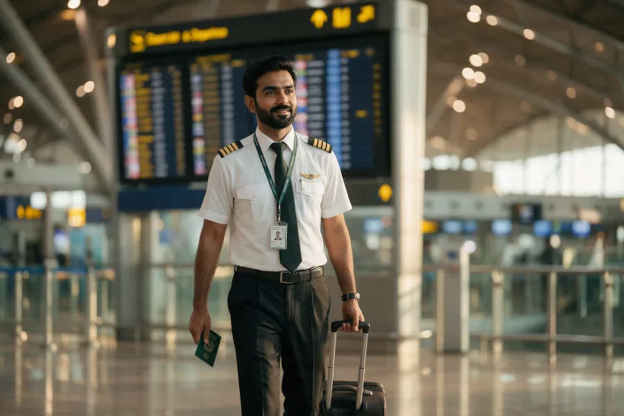 Licensed Pakistani aircraft maintenance engineer preparing to depart for an overseas MRO posting