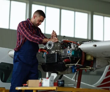 Pakistani aircraft maintenance engineer inspecting an aircraft engine in a hangar in 2026